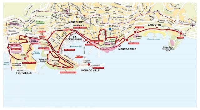 Mapa do ônibus turístico em Mônaco