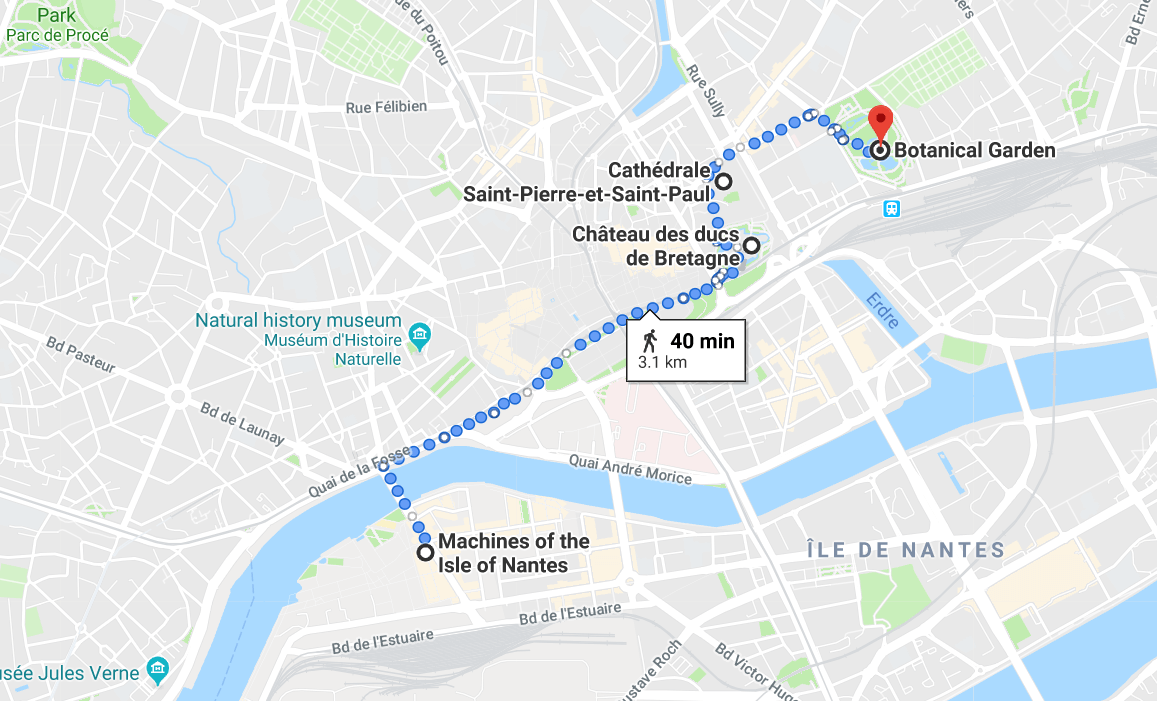 Mapa de roteiro em Nantes