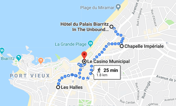 Mapa do terceiro dia em Biarritz
