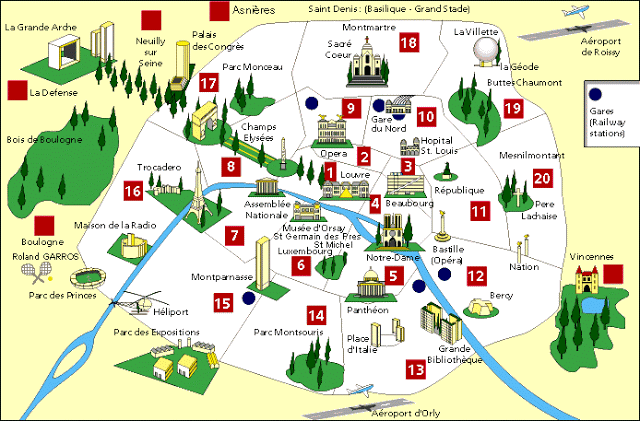 Mapa das zonas turísticas de Paris