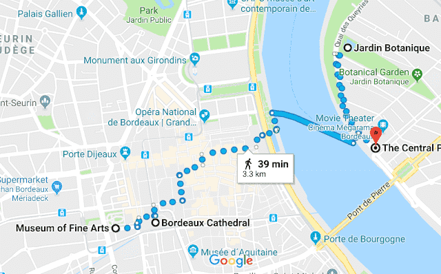Mapa do primeiro dia em Bordéus