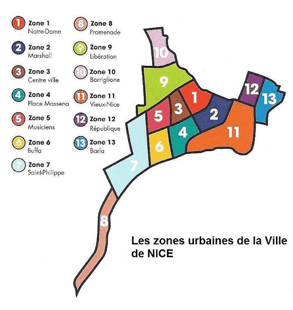 Mapa de Nice - Zonas Urbanas