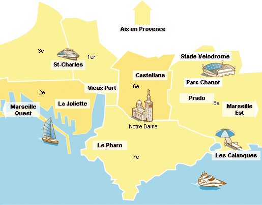 Mapa dos bairros de Marselha