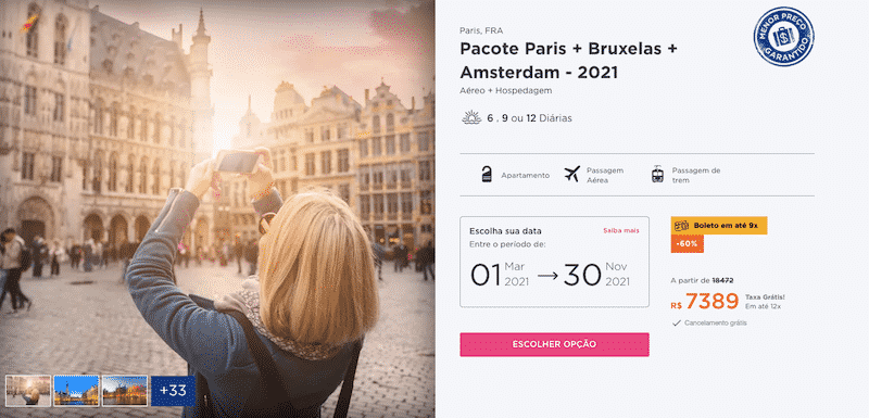 Pacote Hurb para Paris, Bruxelas e Amsterdam