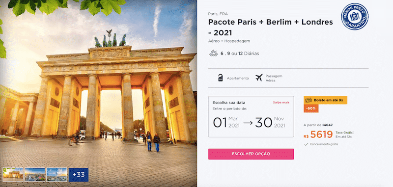 Pacote Hurb para Paris, Berlim e Londres