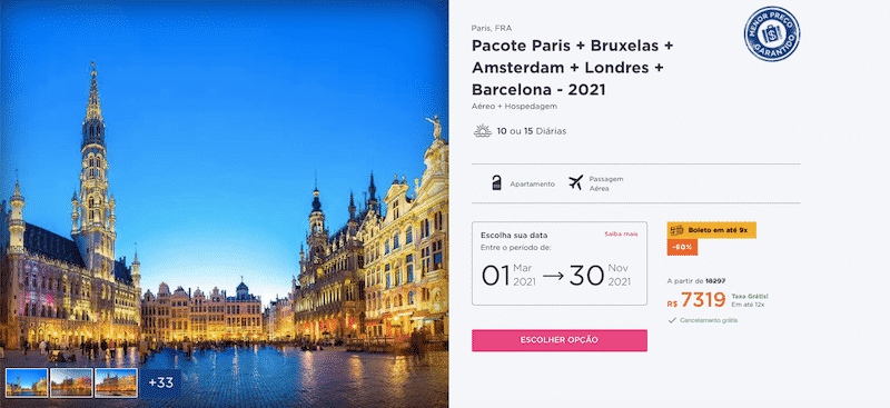 Pacote Hurb para Paris, Bruxelas, Amsterdam, Londres e Barcelona
