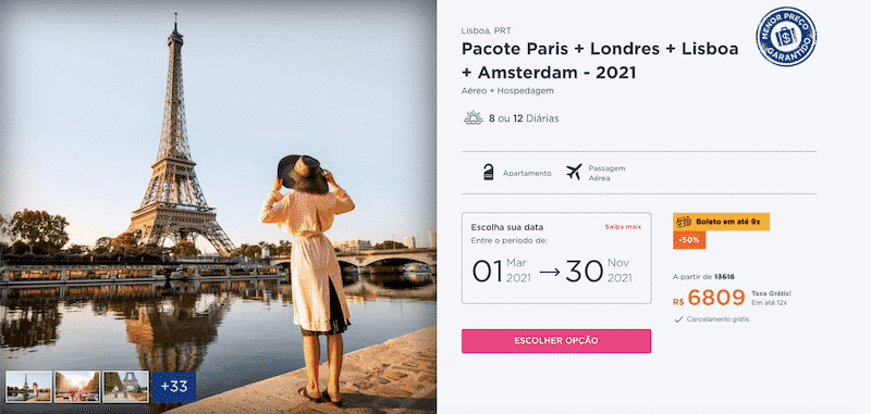 Pacote Hurb para Paris, Londres, Lisboa e Amsterdam