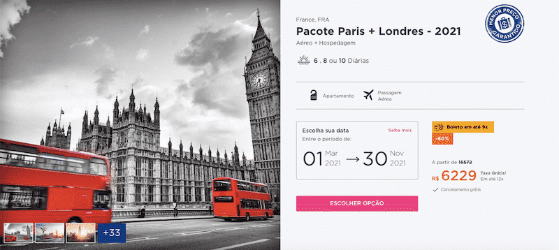 Pacote Hurb para Paris e Londres