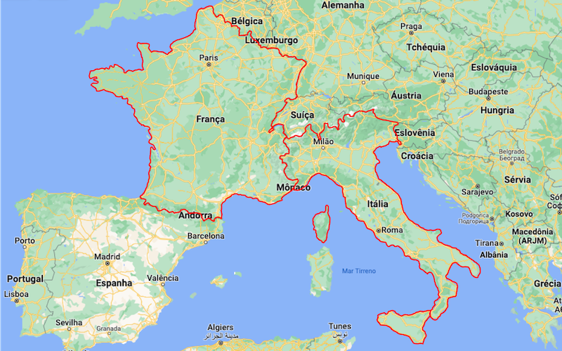 Mapa da França e Itália