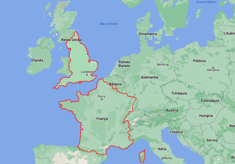 Mapa da França e Inglaterra
