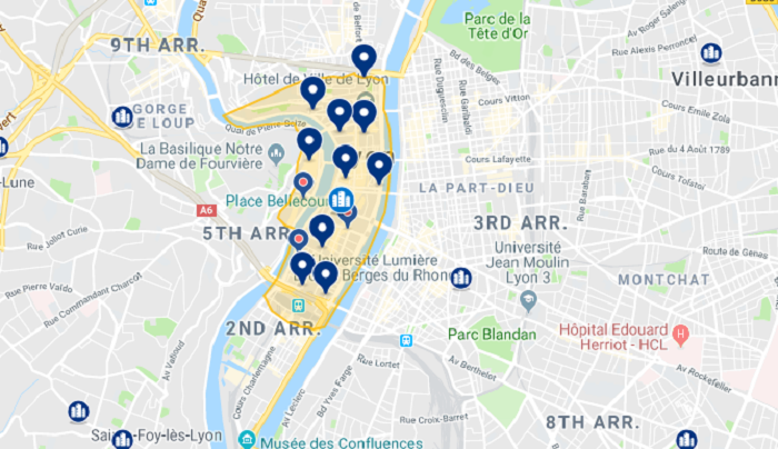 Mapa da melhor região para se hospedar em Lyon