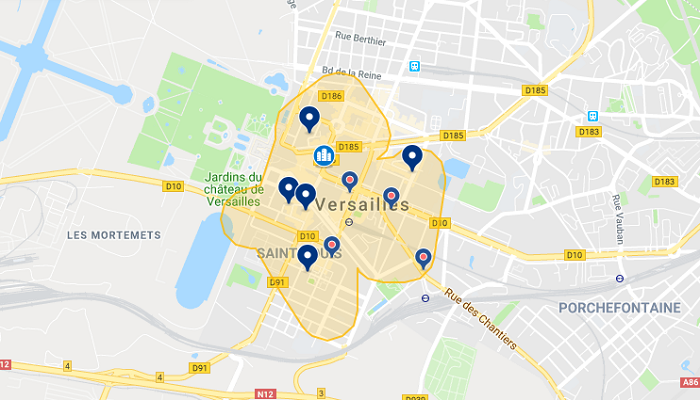 Mapa da melhor região para se hospedar em Versalhes