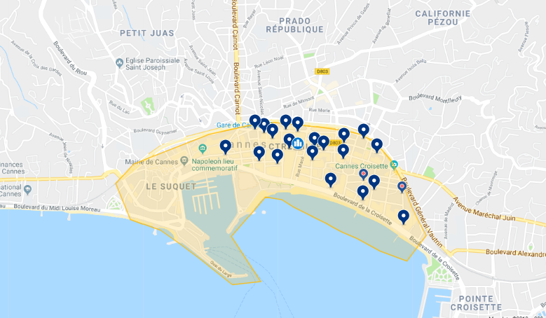 Mapa da melhor região para se hospedar em Cannes