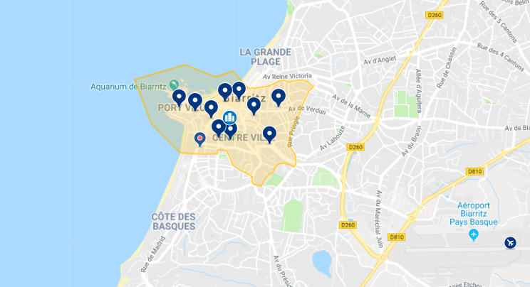 Mapa da melhor região para se hospedar em Biarritz