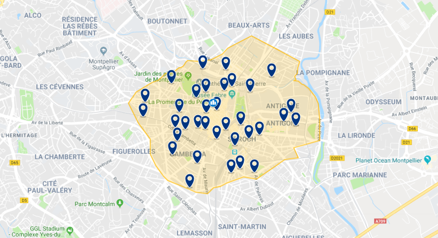 Mapa da melhor região para se hospedar em Montpellier