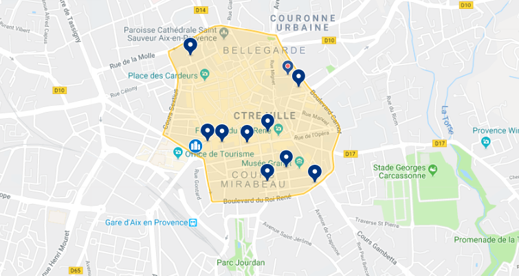 Mapa da melhor região para se hospedar em Aix