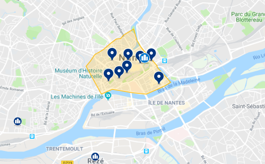 Mapa da melhor região para se hospedar em Nantes